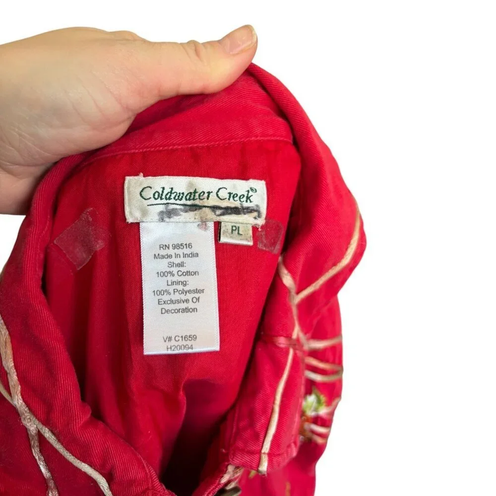 Coldwater Creek Red Floral Embellished Embroidered Denim Jacket